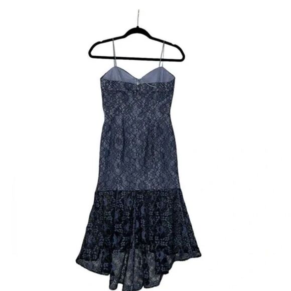 REVOLVE Nicholas Whisper Lace Blue Asymmetric Midi Dress| Size 4 - Picture 9 of 12
